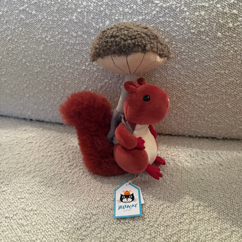Jellycat Fungi Forest Squirrel Plush in Red and Cream